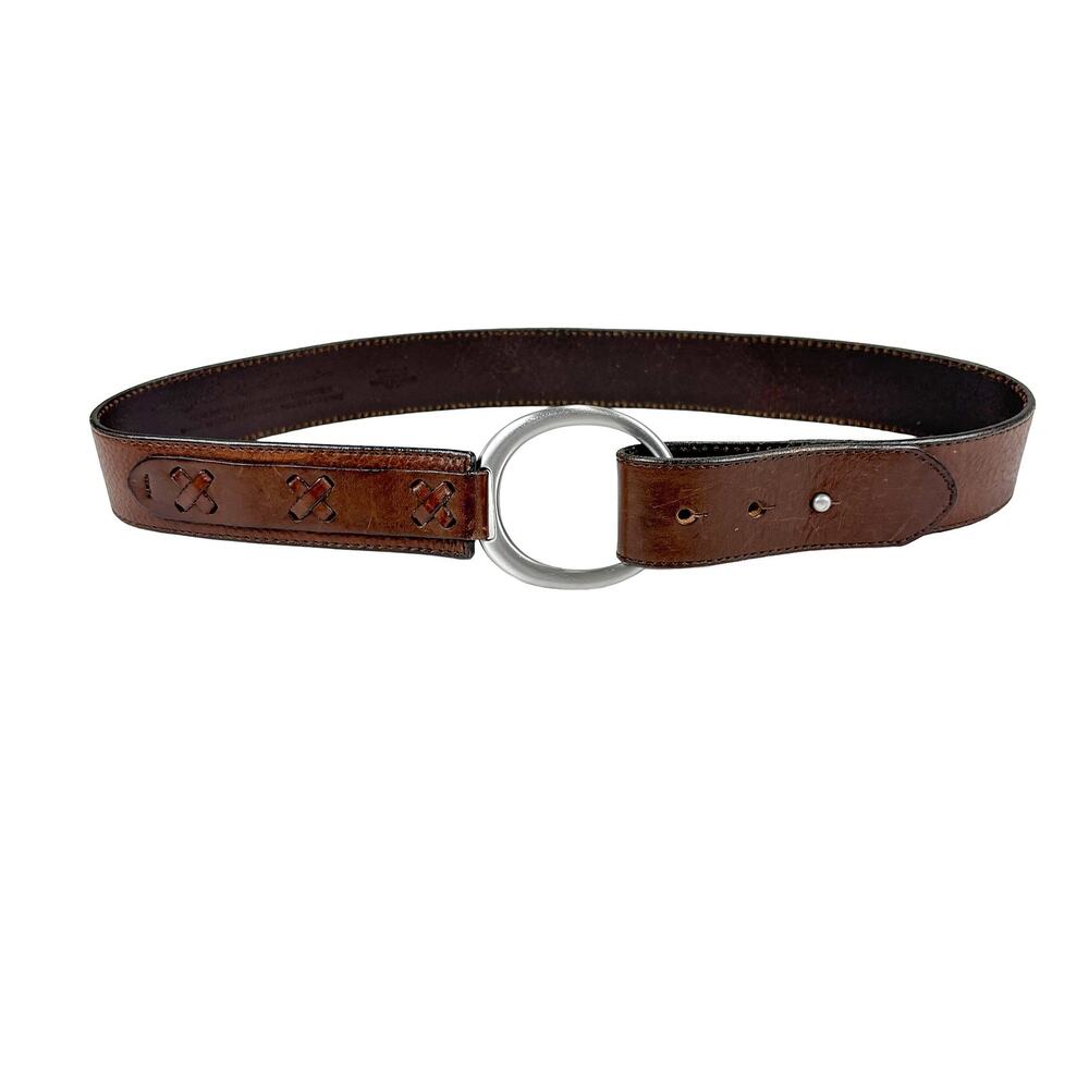 Eddie Bauer Leather Ring Belt Women S Brown Silver 2010 USA Boho Western Cowgirl